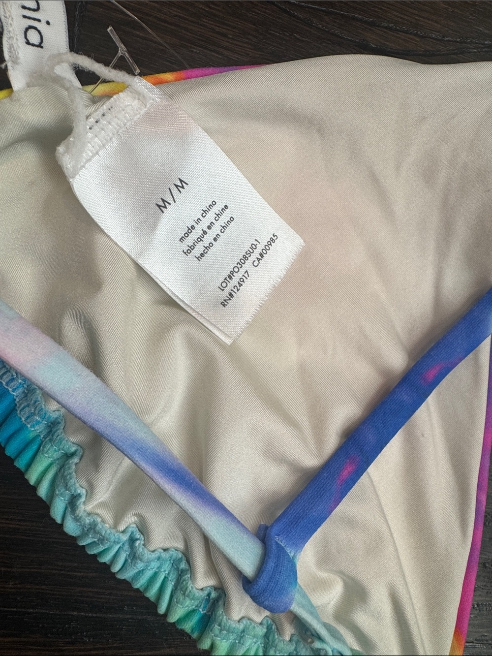 Onia Tie-Dye Triangle Bikini Top in Multicolor (Blue, Yellow, Pink, Green) - Picture 5 of 5